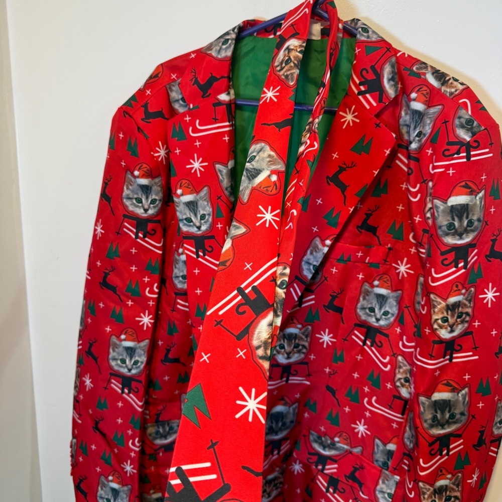 Holiday Time sports coat jacket with Christmas cats with a tie men's size 2XL‎ - Picture 3 of 4